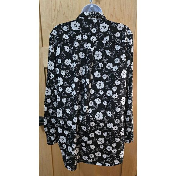 Calvin Klein Womens Black & White Floral Button-Up Blouse Long Sleeve Size M - Picture 6 of 10